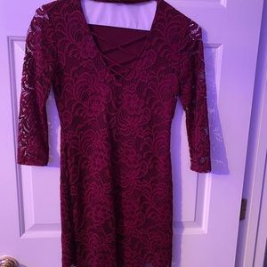bodycon maroon red lace dress